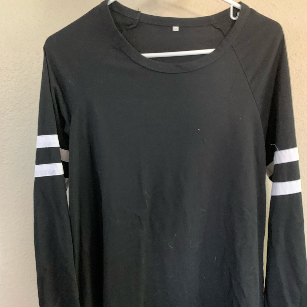 Black long sleeve tee with white stripes